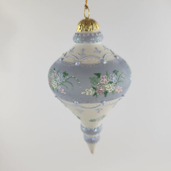 Vintage Rhyn Rivet Ivory White and Blue Christmas Ornament - Picture 2 of 4
